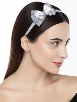 Accessher - Princess Soft Feel Tight Grip White Silver Cloth Bow Hair Band