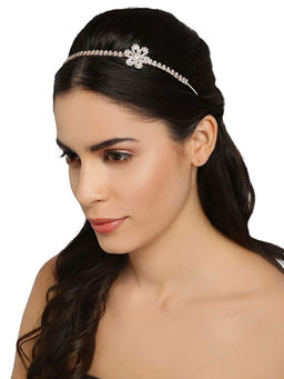 Accessher - Rhinestone Studded White Floral Hair Band