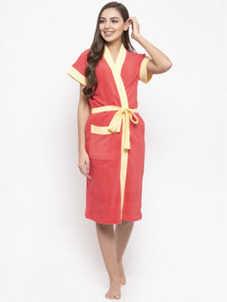 Secret Wish - Women's Solid Cotton Dark Pink Bathrobe (Free Size)