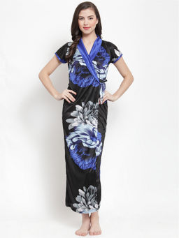 Secret Wish - Women's Blue Satin Printed Nighty (Free Size)