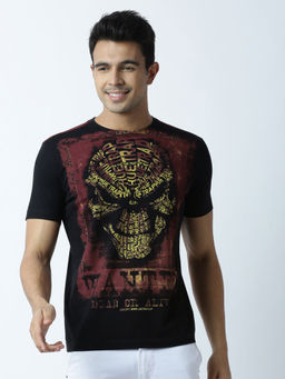 Huetrap - Mens Printed Round Neck Black T-Shirt