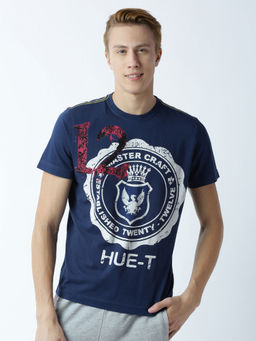 Huetrap - Mens Printed Round Neck Navy Blue T-Shirt