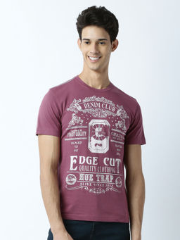 Huetrap - Mens Printed Round Neck Purple T-Shirt