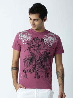 Huetrap - Mens Printed Round Neck Purple T-Shirt