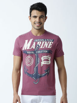 Huetrap - Mens Printed Round Neck Purple T-Shirt