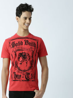 Huetrap - Mens Printed Round Neck Red T-Shirt