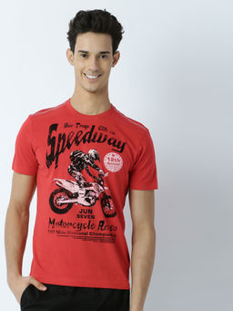 Huetrap - Mens Printed Round Neck Red T-Shirt