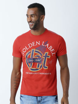 Huetrap - Mens Printed Round Neck Red T-Shirt