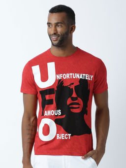 Huetrap - Mens Printed Round Neck Red T-Shirt