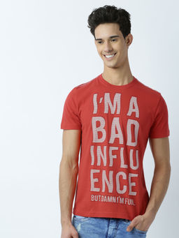 Huetrap - Mens Printed Round Neck Red T-Shirt
