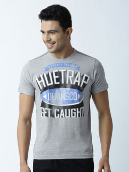 Huetrap - Mens Printed Round Neck Grey T-Shirt