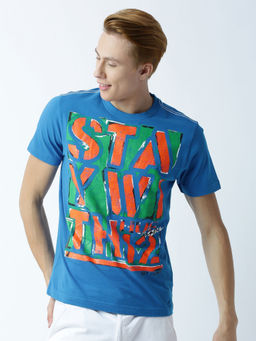 Huetrap - Mens Printed Round Neck Blue T-Shirt