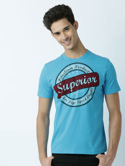 Huetrap - Mens Printed Round Neck Blue T-Shirt