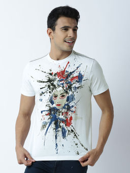 Huetrap - Mens Printed Round Neck White T-Shirt