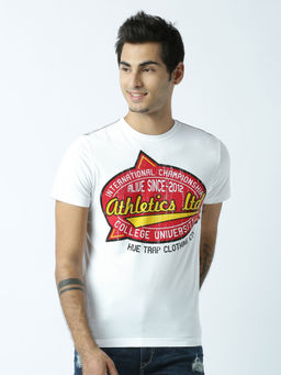 Huetrap - Mens Printed Round Neck White T-Shirt