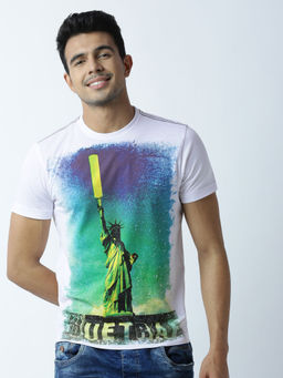 Huetrap - Mens Printed Round Neck White T-Shirt