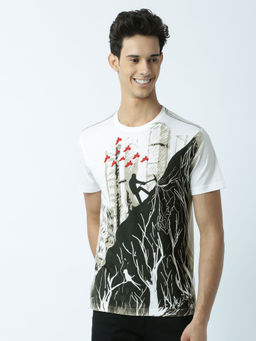 Huetrap - Mens Printed Round Neck White T-Shirt