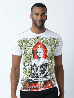 Huetrap - Mens Printed Round Neck White T-Shirt