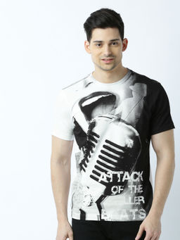 Huetrap - Mens Printed Round Neck White T-Shirt