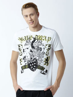 Huetrap - Mens Printed Round Neck White T-Shirt