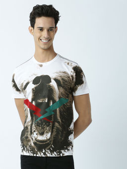 Huetrap - Mens Printed Round Neck White T-Shirt