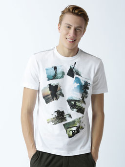 Huetrap - Mens Printed Round Neck White T-Shirt