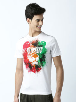 Huetrap - Mens Printed Round Neck White T-Shirt