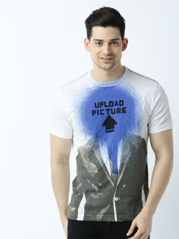 Huetrap - Mens Printed Round Neck White T-Shirt
