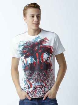 Huetrap - Mens Printed Round Neck White T-Shirt