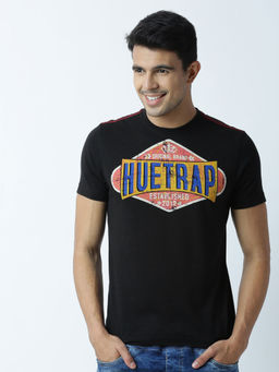 Huetrap - Mens Printed Round Neck Black T-Shirt