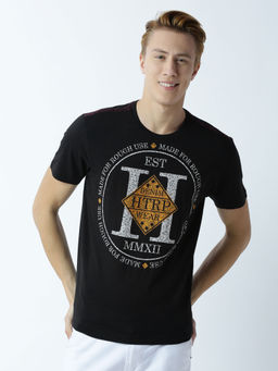 Huetrap - Mens Printed Round Neck Black T-Shirt