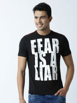 Huetrap - Mens Printed Round Neck Black T-Shirt