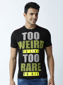Huetrap - Mens Printed Round Neck Black T-Shirt