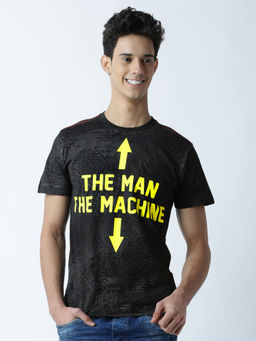 Huetrap - Mens Printed Round Neck Black T-Shirt