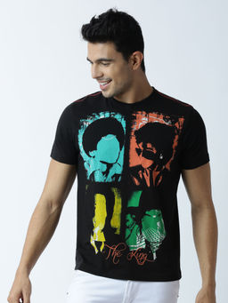 Huetrap - Mens Printed Round Neck Black T-Shirt