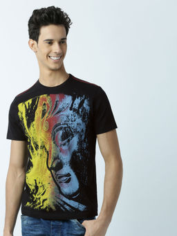 Huetrap - Mens Printed Round Neck Black T-Shirt