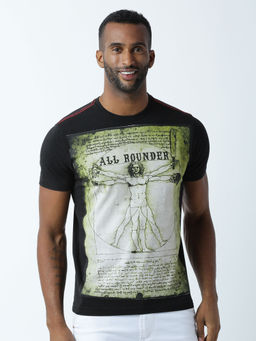 Huetrap - Mens Printed Round Neck Black T-Shirt