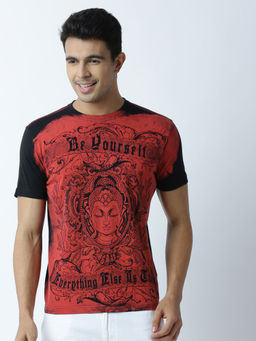 Huetrap - Mens Printed Round Neck Black T-Shirt