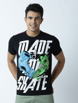 Huetrap - Mens Printed Round Neck Black T-Shirt