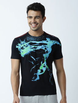 Huetrap - Mens Printed Round Neck Black T-Shirt