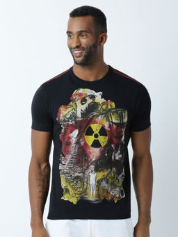 Huetrap - Mens Printed Round Neck Black T-Shirt