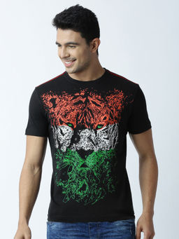 Huetrap - Mens Printed Round Neck Black T-Shirt