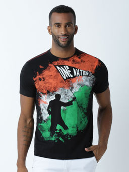 Huetrap - Mens Printed Round Neck Black T-Shirt