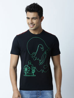 Huetrap - Mens Printed Round Neck Black T-Shirt