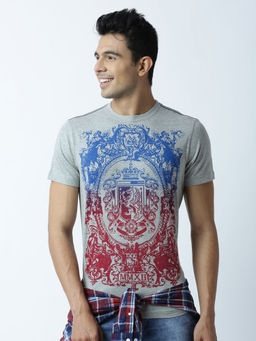 Huetrap - Mens Printed Round Neck Grey T-Shirt