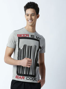 Huetrap - Mens Printed Round Neck Grey T-Shirt