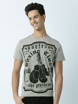 Huetrap - Mens Printed Round Neck Grey T-Shirt
