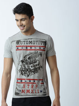 Huetrap - Mens Printed Round Neck Grey T-Shirt