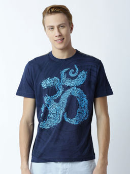 Huetrap - Mens Printed Round Neck Navy Blue T-Shirt