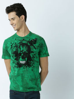 Huetrap - Mens Printed Round Neck Green T-Shirt